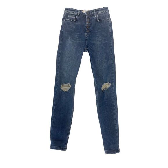 Free People We The Free Sabrina Distressed Indigo Super Skinny Jeans 28 - Picture 3 of 7